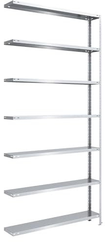 eurokraft | Schraubregal | Bauart leicht | verzinkt | Regalhöhe 3000 mm | Bodenbreite 1300 mm | Tiefe 300 mm | Anbauregal