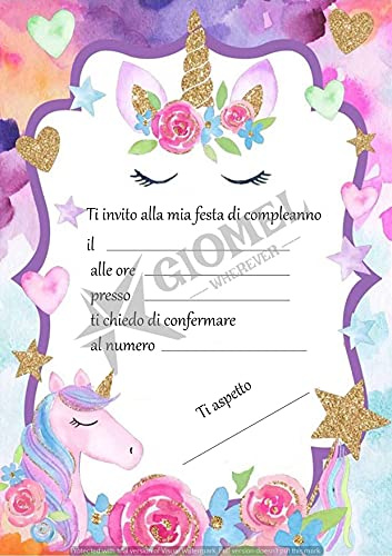 Giomel Inviti Unicorno Biglietti per Festa di Compleanno Bambina 12 Pezzi 14,8 x 10,5
