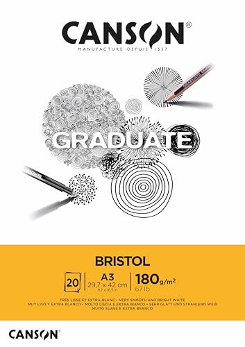 Canson Graduate Bristol,album collato lato corto,carta extra liscia e extra bianca,A3,20 fogli,180 g/m
