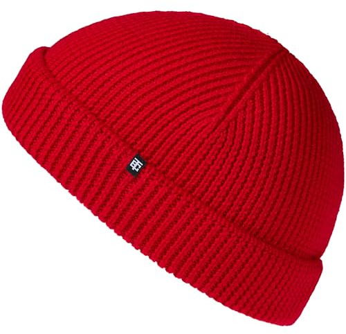 Enter the Complex® Fisherman Beanie, 100% Merino Wolle, Docker Mütze, Fischermütze, Seemannsmütze, Ribbstrick, Damen und Herren, Rot