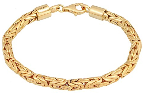 Pulsera de plata Kuzzoi Buda para hombres, pulsera de cadena bizantina hecha a mano (5 mm) de plata 925 bañada en oro, pulsera bizantina dorada para hombres, 26,3 g, 0202152422, 19 centímetros, plata