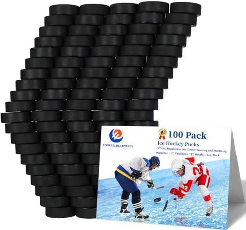 UNBEATABLE ENERGY Hockey Pucks 100 Pack, Hockey Puck (Black), Official Hockey Pucks for Practicing and Classic Training, Ice Hockey Pucks Diameter 3, Thickness 1, 6oz, Hockey Pucks Bulk