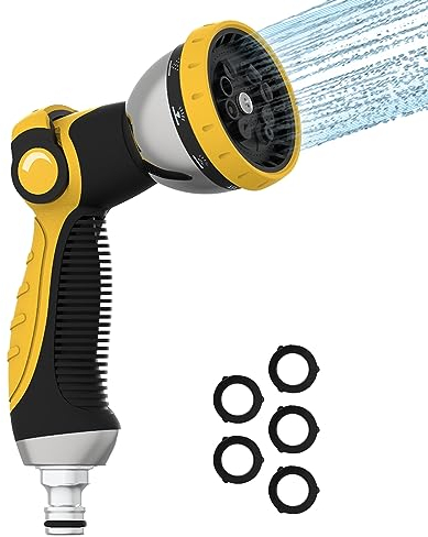 Gartenbrause metall,Garten Handbrause,Garten Spritzpistole 10 Sprühbilder Multifunktional Bewässerungsbrause Hochdruck Handsprüher Verstellbarer Wasserdurchfluss für Bewässerung Rasen (Gelb)