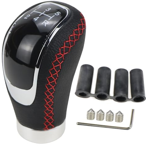 ZJRung Schaltknauf 5 Gang Auto Schalthebel Universal Schwarz Austauschbarer Auto Getriebekopf Geeignet Leder Schaltknöpfe mit 4 Adaptern für Manuelles Auto mit Schaltgetriebe