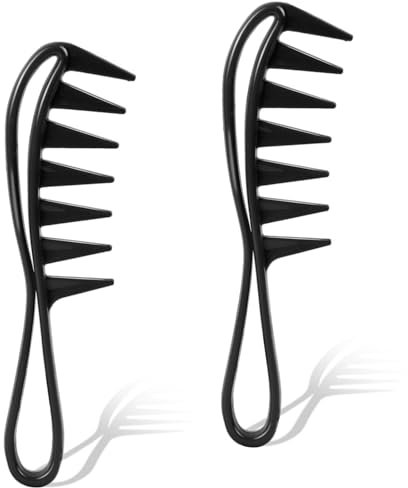 Wide Tooth Comb, Large Shark Teeth Texture Comb Durable Plastic Anti-Static Shower Combs for Wet Curl Wavy Wigs, Professional Hair Hairstyle Tool for Barber Salon (2 Pack, Black)
