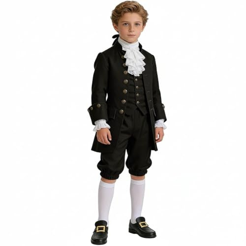 BPURB Costume coloniale da Ragazzo Bambini Medievale Pirata Cosplay Costume Rinascimento Costume Calzoni (Pantaloni con Calzini Bianchi Alti Fino al Ginocchio e Fibbia della Scarpa d'oro)