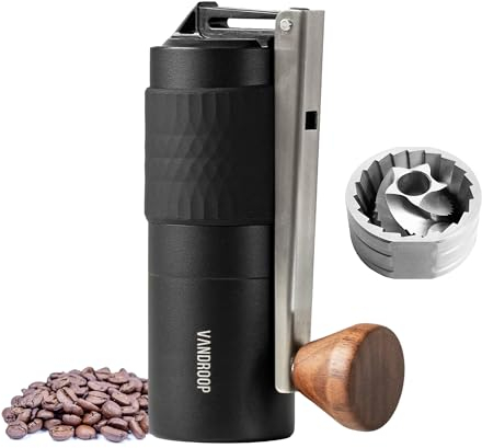 Vandroop Macinacaffè manuale, manico pieghevole, macinacaffè a mano con regolazione precisa del grado di macinazione, macinino espresso con macinino conico in acciaio inox, capacità 25 g, perfetto per