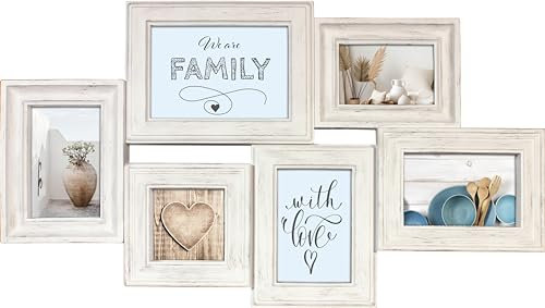 Wackadoo Bilderrahmen Collage Weiß für 6 Fotos - Wanddekoration Vintage Wand Deko - Wandgalerierahmen Fotorahmen für Mehrere Fotos - Picture Frame