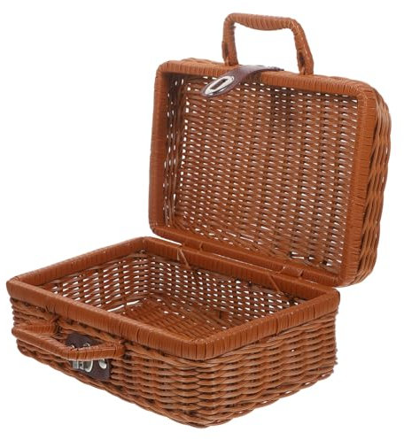 BCOATH Caja de Almacenamiento Hecha a Mano Cesto de Ratán para Maquillaje en Crema Cesta de Mimbre Tejida a Mano Estilo Vintage