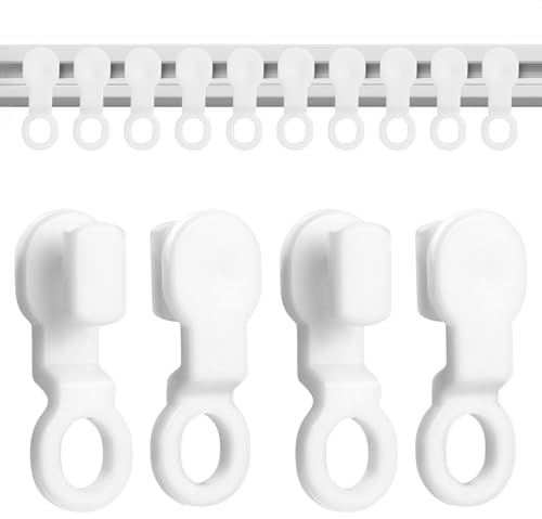 Mynoozi Pack of 50PCS Curtains Hooks White Plastic, Curtains Track Gliders for Ceiling Curtain Drape Tracks, Heavy-Duty, Fits 99.9% of Curtain Rails & Tracks (2.7x0.8cm)