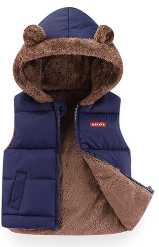 JiAmy Bébé Garçon Fille Gilet, Chaud Rembourré Hiver Bambin Polaire Gilet, Ours Oreilles Enfants Gilet, Sans Manches Veste épaisse Cêtements D'extérieur Marine 5-6 Ans