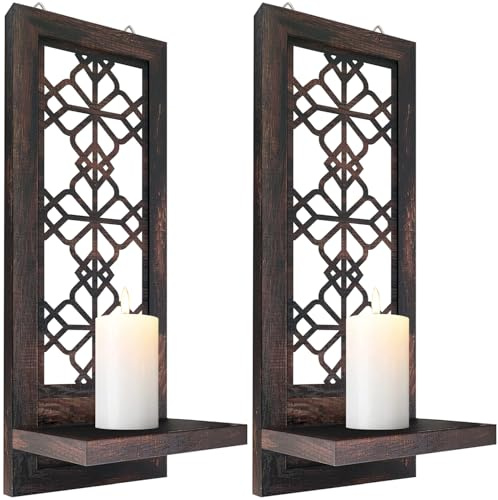 ZOLAPI Set of 2 Candle Sconces, Farmhouse Accent Wall Sconce, Caramel Color Candle Holder Wall Decorations for Home Décor, Living Room, Dining Room.(15 x6 in)