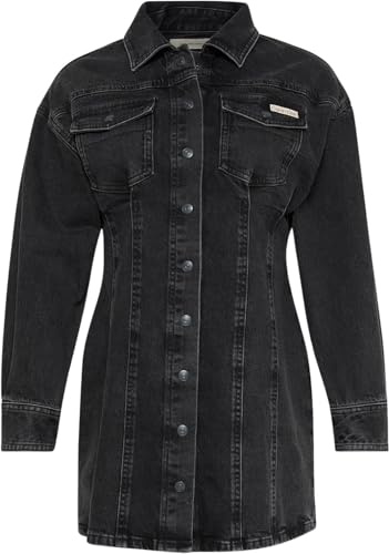 Calvin Klein Donna Abito in Jeans Mini Essential Maniche Lunghe, Nero (CK Essential Black), XS