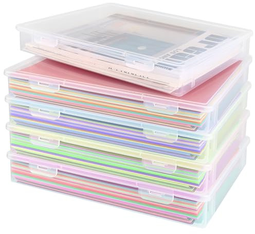 LOPYXBR Pack de 5 Cajas Transparentes A4 para Archivo, Caja Plastico y Documentos con Cierre de Hebilla Cajas de Almacenamiento Portatiles A4 para Oficina Escuela y Hogar 32 x 23 x 5 cm