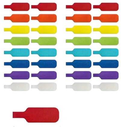 18 Cable Labels, Identification Tags, Reusable Wrap-Around Cord Labels, Rainbow Colours, Set of 18