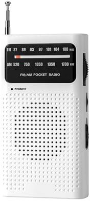 Portable Small Radio AM/FM, Battery Powered Radio with 3.5mm Headphone Jack and Speaker, Pocket Radio for Indoor, Outdoor and Emergency Use (white)