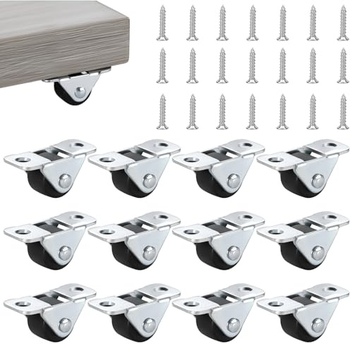 12 Pièces Petite Roulette,Petite Roulettes pour Meubles,Mini Roulette pour Meubles en Caoutchouc,Roulettes Fixe avec Plaque Acier,Silencieuses & Sans Traces, Idéal Tiroirs, Tables, Caisses Outils