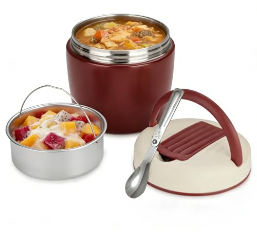 Cozary Termo para Comida Caliente 1200 ml, Recipiente Térmico para Comida, Frasco Acero Inoxidable Contenedor Térmico,Lunch Box con Cuchara Plegable, para Adultos Niños-Sin BPA