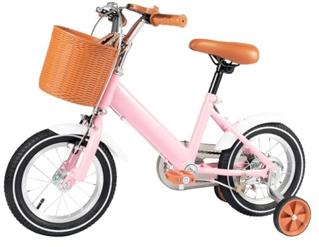 Coniaio Vélo Enfant 12 Pouces pour Fille 2-5 Ans, Vélo Fille 4 Ans, avec Roues Stabilisatrices, Panier, Rose, pour Fillettes
