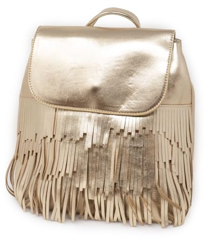 Zainetto con frange color oro donna zaino dorato ragazza vintage borsa da passeggio per uscire tempo libero casual semplice scuola Università viaggio gita primavera estate 2026 Oro