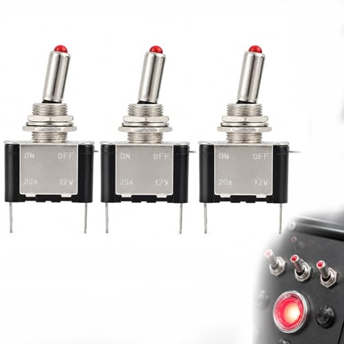 3PCS Interruptores de Palanca con Led Rojo,12v 20a,Interruptor de Encendido/Apagado para Coches, Camiones y Uso NáUtico, Montaje FáCil,3 Pines Spst,para Coches de Carreras y VehíCulos Universales
