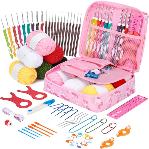 VynyQoo Crochet Kit for Beginners, 62PCS Crochet Kits with Storage Case | Beginner Crochet Kit with Hooks Yarn and Accessories for DIY Gifts Creative