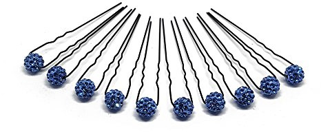 10 x Haarschmuck Strass Kugel - auf schwarzen Haarnadeln | PS-HS-Blau