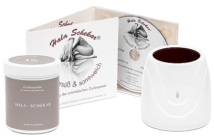 SET: Haarentfernung, Enthaarung mit Hala Schekar Orientalischer Zuckerpaste – Starter-Set: Dose Zuckerpaste 400g, Wärmegerät und Anwender-DVD