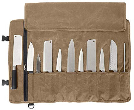 QEES Kochmesser Rolltasche 11 Slots, Messertasche für Camping, Wandern, Multifunktions-Werkzeugrolltasche (Kaki)