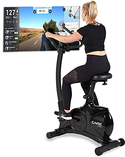 Care Fitness - Vélo d'Appartement Motorisé CV-395 - Vélo Droit 24 Programmes d'Entraînement - Masse d'Inertie 12kg - Résistances Magnétique Motorisée - Connectivité Application Mobile/Kinomap