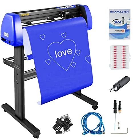 VEVOR Plotter da taglio professionale in vinile, 720 mm, nero e blu, taglierina in vinile, 20 lame, plotter per stampante, viny, plotter con software Signmaster per cartellini