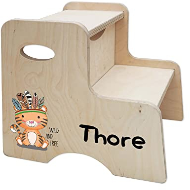 Holzura Tritthocker Kinder, Hocker aus Holz für Bad und Küche, Holzhocker personalisierter Toilettenhocker mit Name