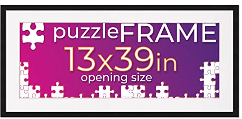 Poster Palooza 13x39 Jigsaw Puzzle Frame Kit - Kit Includes Puzzle Glue Sheets, Black Wood Puzzle Frame with White Mat, UV Acrylic, Backing, Hanging Hardware