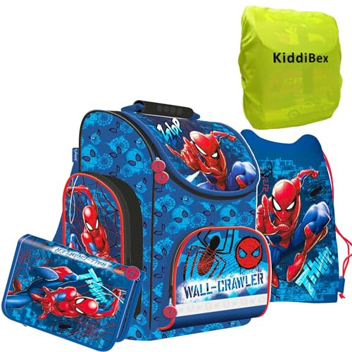 KiddiBex Spiderman Schulranzen Set 4-tlg. - Schultasche Jungen 1. Klasse - Grundschule Ranzen - Ergonomischer Schulrucksack