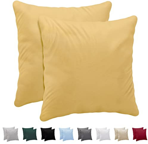Twinzen Kissenbezug 60x60 aus 100% Baumwoll-Jersey (2er Set) 150 g/qm - Gelb - Mit Reißverschluss Kissenbezüge 60 x 60 cm - Kissenhülle Öko Tex Zertifiziert - Ultra weich und atmungsaktiv