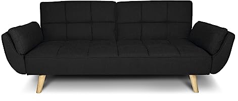 SAMIRA Divano Letto clic clac in Tessuto Nero - Divano 3 posti mod. Ambra piede legno naturale