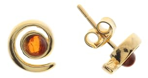 Bernstein Ohrringe von Artisana-Schmuck, moderne kleine Ohrstecker aus Bernstein und 925/000 Sterling Silber vergoldet