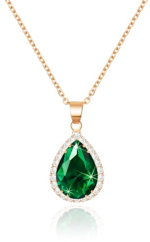 Linawe Kette Halskette Damen Anhänger Rosegold Halsketten Damenkette, Smaragde Grün Diamant Geburtsstein Kristall Kettenanhänger, Charm Kette Schmucksets Schmuck Set Jewelry