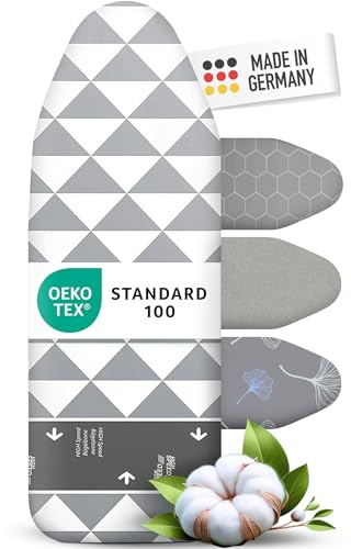 Ironing Board Cover and Pad 15x54 - Made in Germany Iron Board Cover with Heat Reflective Aluminum Coating and Padding- Iron Board Cotton Cover with Elastic Drawstring Stretch Fit (High Speed)