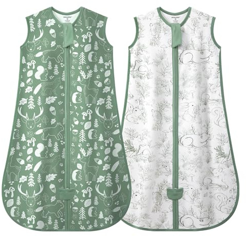 MIKAFEN Pack de 2 Sacos de Dormir Bebé Verano 0,5 TOG, Algodón Saco de Dormir Infantil de Verano para Niños y Niñas, Lobo y Ardilla, 0-6 Meses