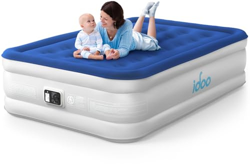 iDOO Inflatable Air Mattress, Double Airbed with Built-in Electric Pump, Air Bed with Storage Bag, Blow Up Mattress Self Inflating for Adults, Portable for Guest Home 190x137x38cm