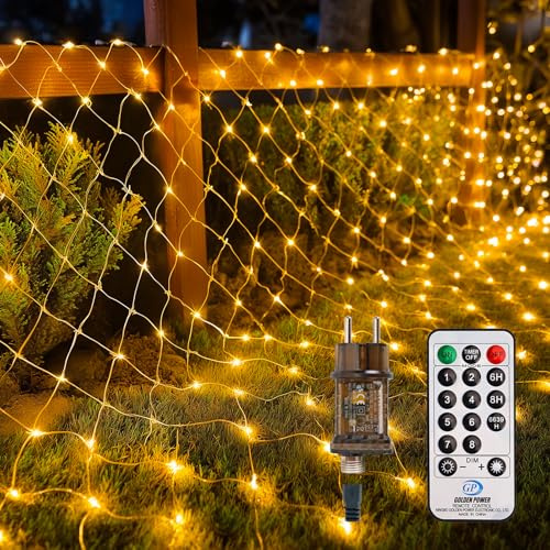 LED Lichternetz Außen 3x2m Warmweiß, Lichterkette Außen 200 LEDs mit Fernbedienung & Timer, IP65 Wasserdicht, Weihnachtsbeleuchtung für Garten, Balkon & Hochzeit