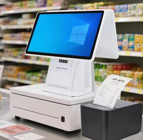 HNBYLMM Caja registradora Inteligente de Todo en uno, con Pantalla táctil Dual de 15,6, Impresora térmica integrada de 58mm, 8 GB de RAM, SSD de 128 GB, Cajas registradoras pos con Windows7/10
