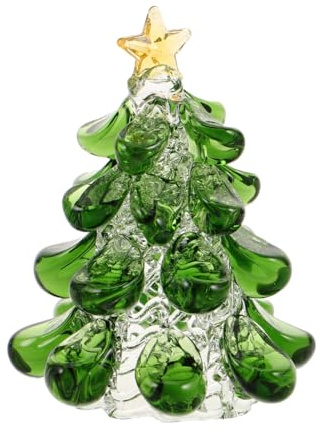 GLEAVI Mini Kristall Weihnachtsbaum Figurine mit Sternspitze Grüne Glas Baum Skulptur Kunstvoller Keramik-Effekt Akzent Kleine Tischdekoration für Weihnachten Festliches Xmas Sammlerstück