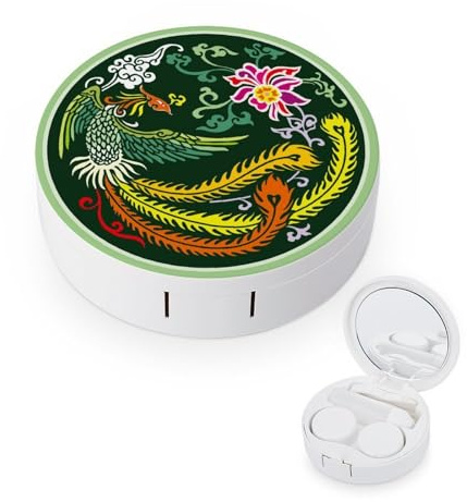 fkgvwo Contact Lens Case Flower Phoenix Contact Lens Box Travel Kit Portable for Travel & Home
