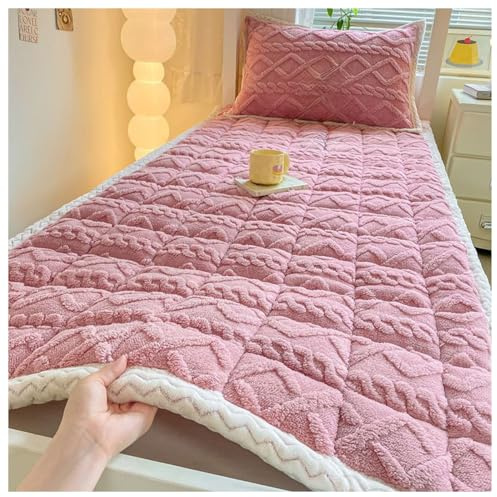 YYDSWTW Colchón de Terciopelo Grueso para Invierno, Felpa cálida, Suave, Antideslizante, Ropa de Cama acogedora para Dormitorio, hogar, portátil Rosa 90 * 200cm