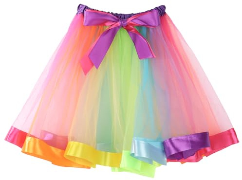 Apausvcm Womens Rainbow Tutu Skirt for Adult, Vibrant 2 Layered Tulle BalletSkirt with Soft Elastic Waist, Adult 80s Tutu Skirt Party Dance Skirts Halloween Colorful Dancing Skirts for Women Adult