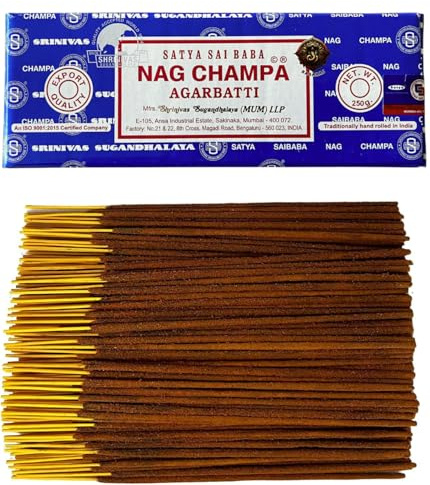 Varillas de Incienso Satya Nag Champa - 1 Paquete de 250 g - Aromaterapia - Meditación - Espiritualidad - 100% Natural EcoFriendly