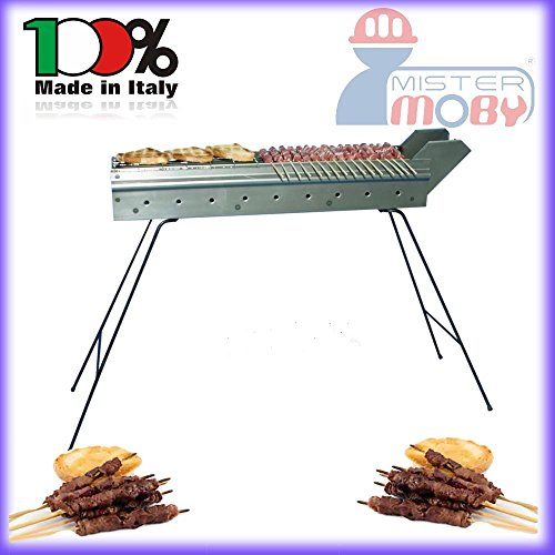 Mistermoby Fornacella Barbecue Canaletta per Arrosticini, Spiedini, Salsicce, Souvlaki, Kebab - 70 CM - Made in Italy - Artigianale e Compatta