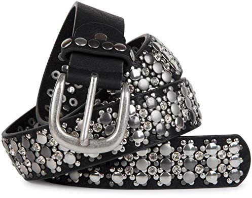 styleBREAKER cinturón de remaches elegante en diseño vintage, remaches y estrás, reducible, señora 03010052, color:Negro, Talla:95cm